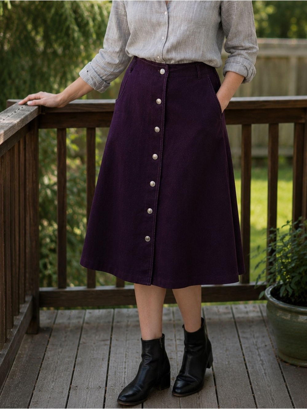 VTG Summit of Boston 70s Plumb Purple Button-Front Skirt Medium